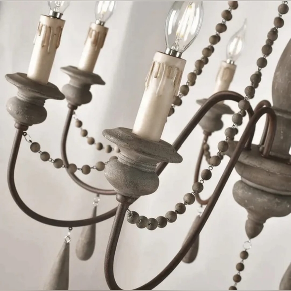 Chandelier Wooden Bead French Country Candle Style - Picture 6 of 13